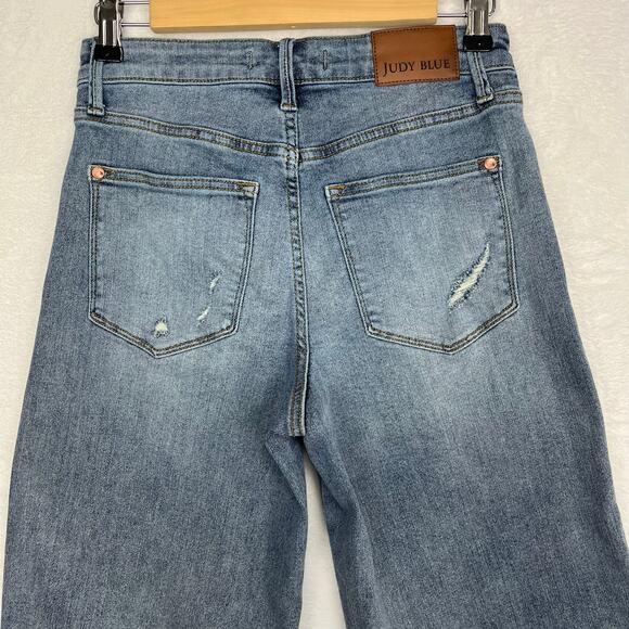 Judy Blue Wide Crop Jeans 5/27 Light Wash Blue Mid Rise Raw Hem JB88903 Stretch - Picture 4 of 13
